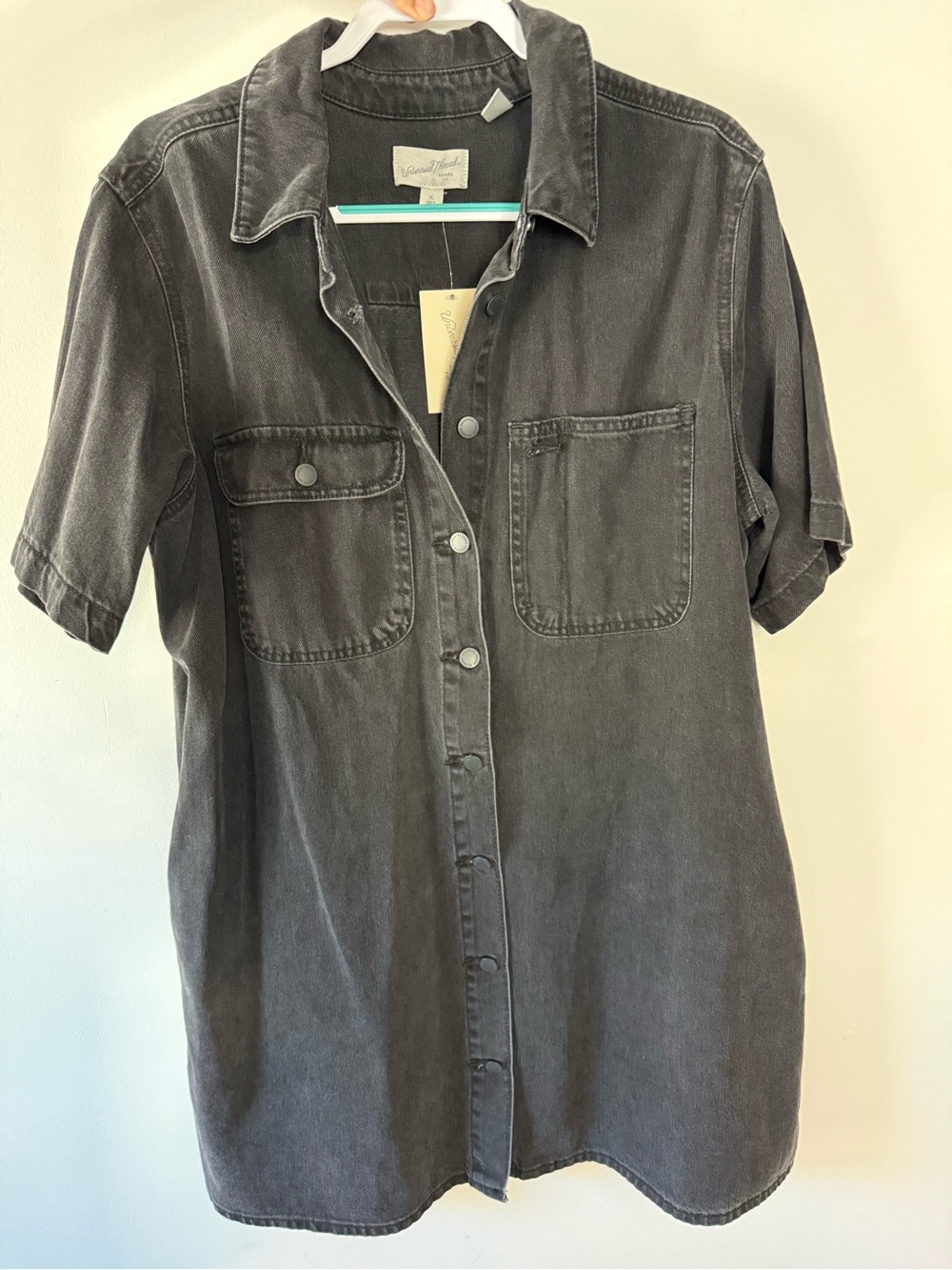 Washed Black denim Short-Sleeve Button-Up Shirt